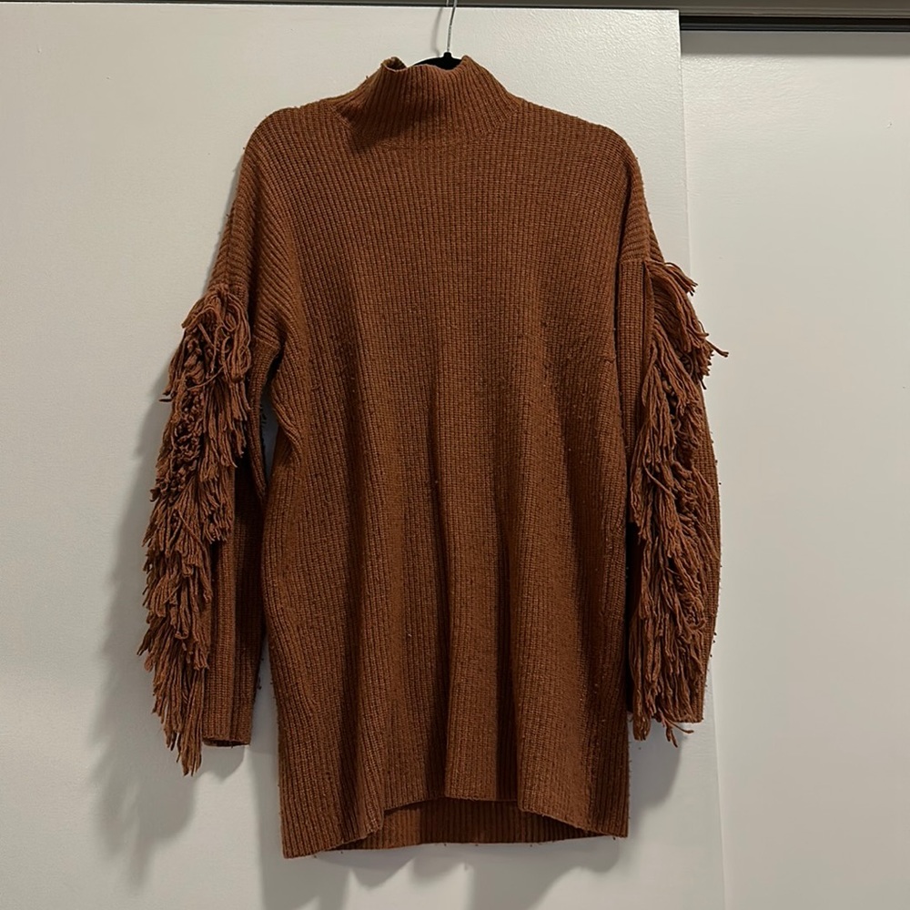 BCBG long fringe sweater